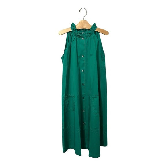 LeoCA Paris Green Dress Size Sleeveless Size Small Pockets Solid Spring Summer - Picture 1 of 6